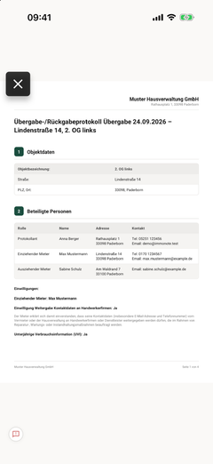 Fertiges PDF-Übergabeprotokoll