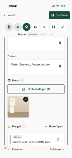 Raumdetail – Zustand, Fotos und Mängel direkt am Raum erfassen
