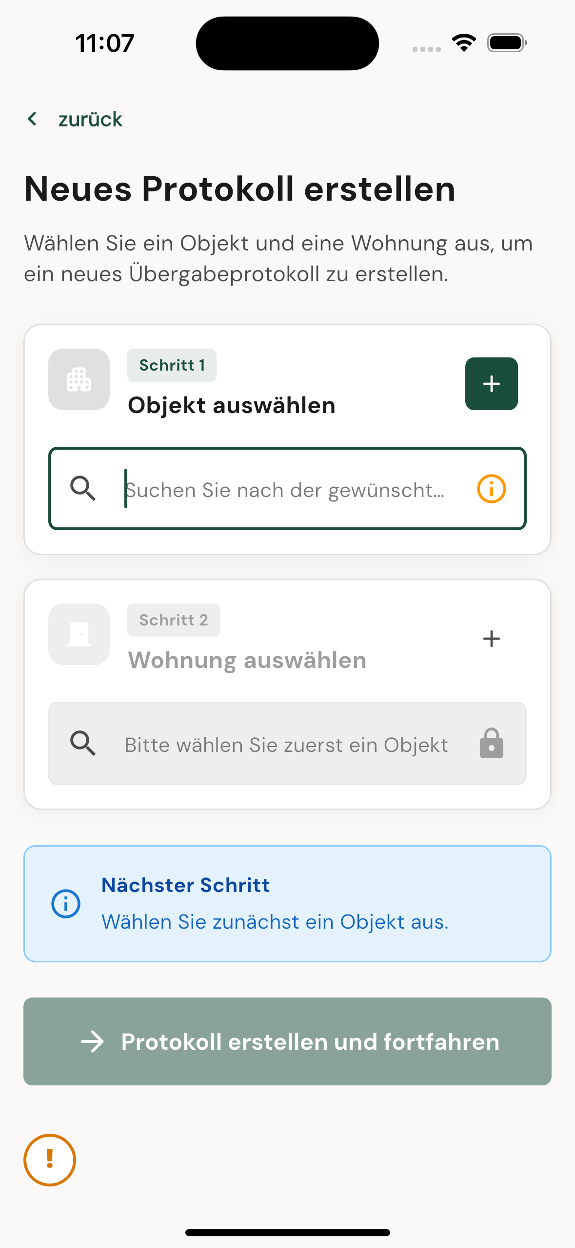 Neues Übergabeprotokoll erstellen