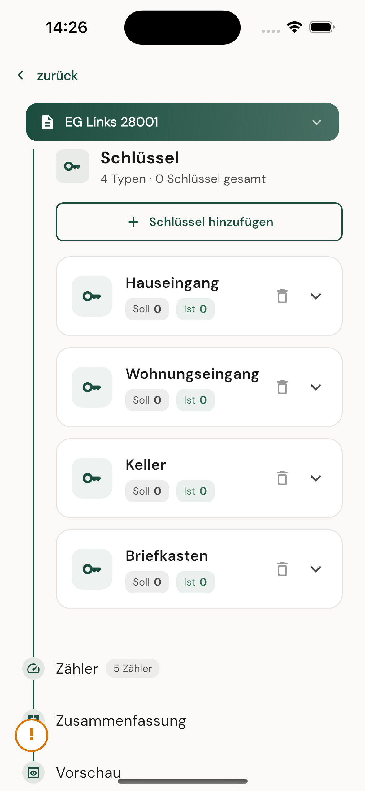 Schlüsselübergabe dokumentieren