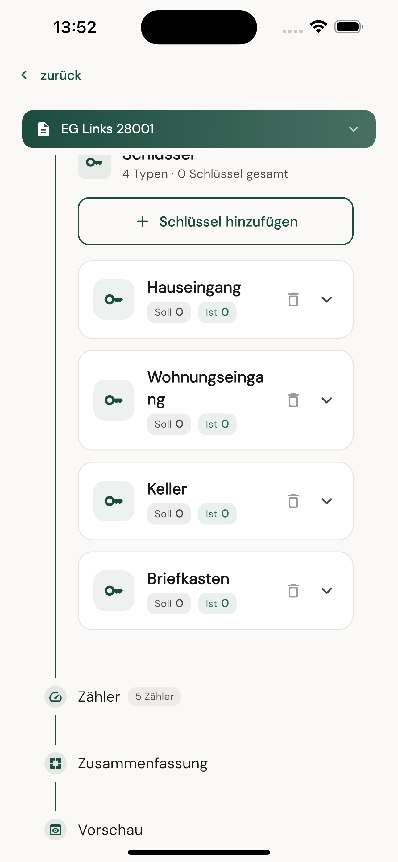 Schlüsselübergabe – Hauseingang, Wohnung, Keller, Briefkasten