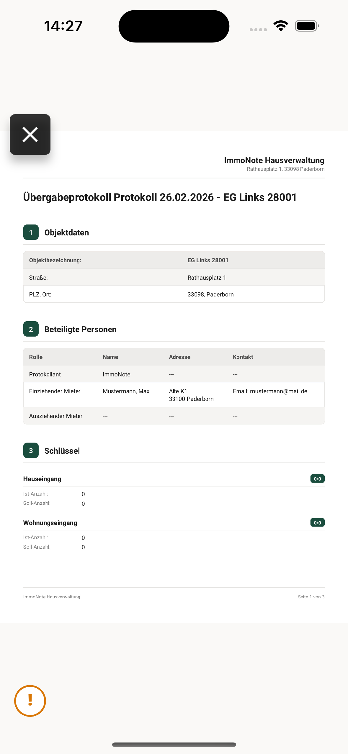 Fertiges PDF-Übergabeprotokoll