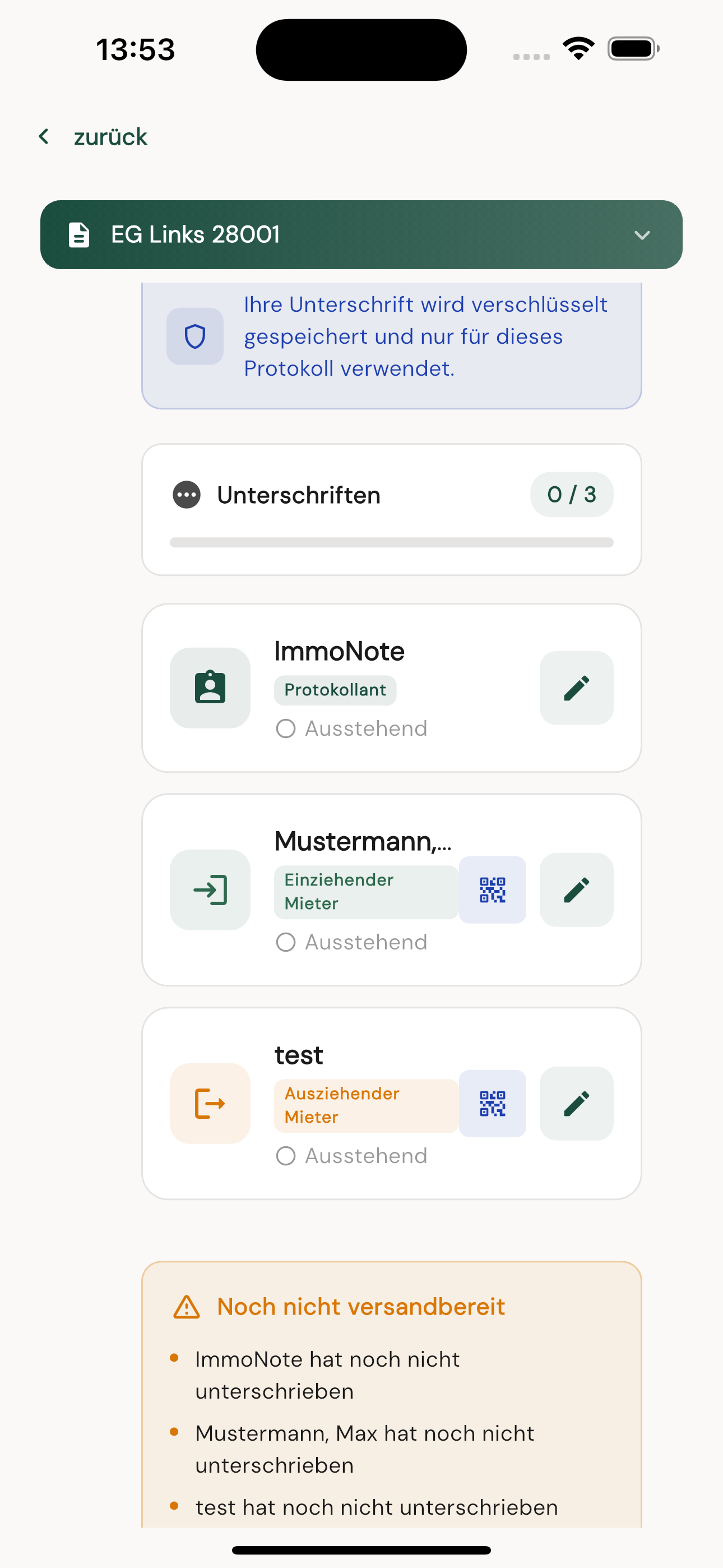 Digitale Unterschriften – Protokollant und Mieter
